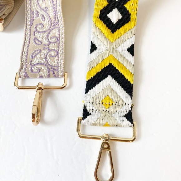 Ahdorned Crossbody Bag Strap Set of 2 Embroidered Paisley and Aztec Adjustable - Picture 7 of 7